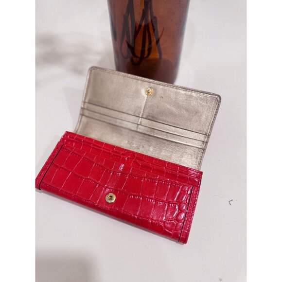 Kate Spade Red Croc Embossed Wallet Metallic Gold Interior Classic Chic - Picture 4 of 5
